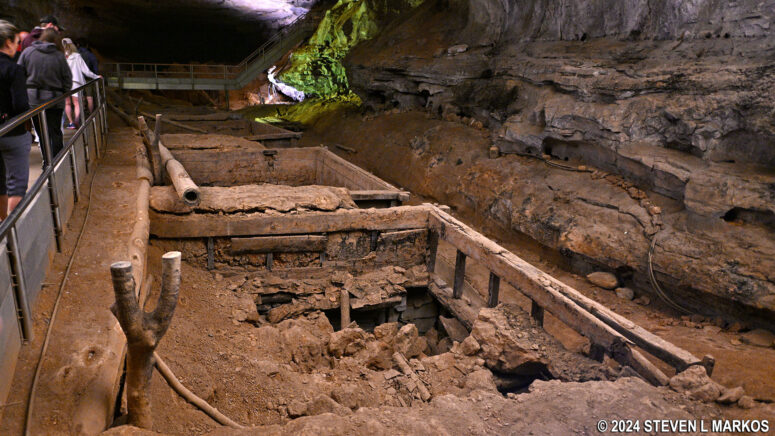 Remnants of wooden vats used to hold cave dirt in the Mammoth Cave saltpeter mining operation
