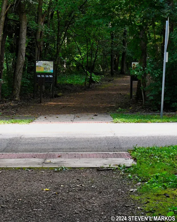 The loop portion of the Boyhood Nature Trail is on the north side of Lewis Street, Lincoln Boyhood National Memorial