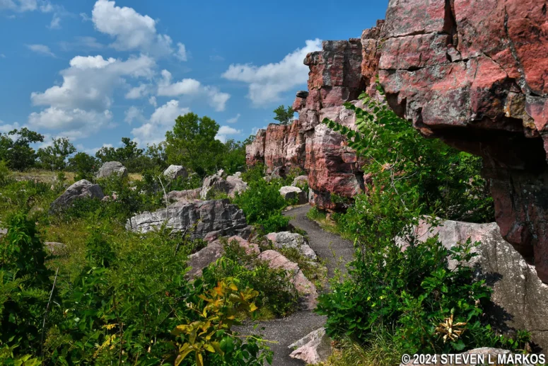 The Circle Trail follows along a cliff of Sioux quartzite, Pipestone National Monument