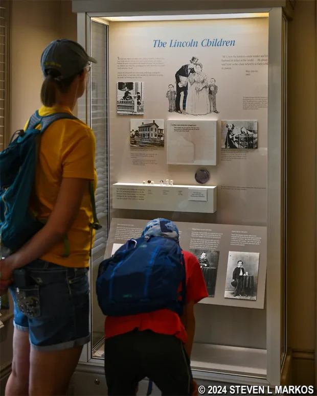 Exhibit about Abraham and Mary Lincoln's children inside the Dean House at Lincoln Home National Historic Site