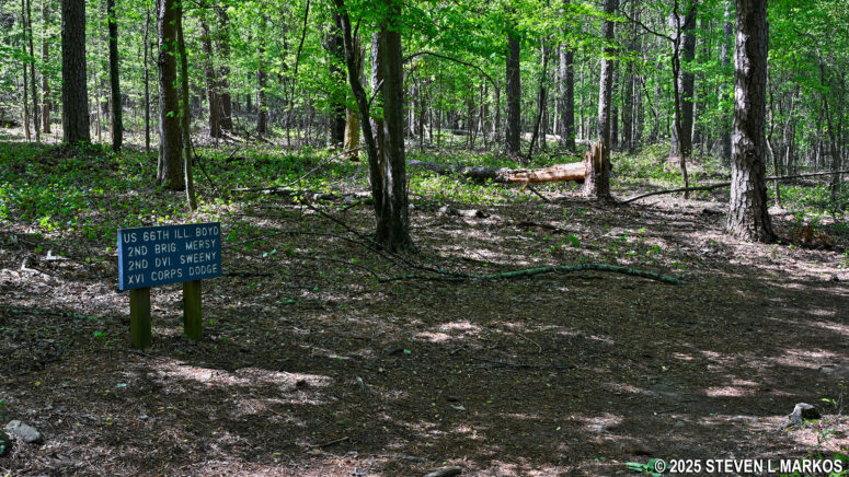 Sign along the Environmental Trail marking Union troop positions during the Battle of Kennesaw Mountain, Kennesaw Mountain National Battlefield Park