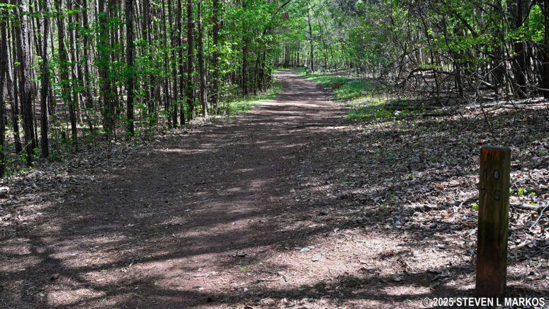 Mileage marker along the Kolb Farm West Trail at Kennesaw Mountain National Battlefield Park
