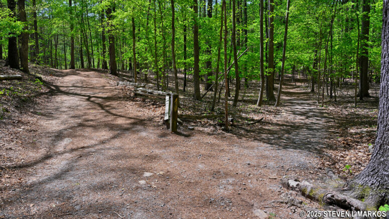 Intersection of the Noses Creek Trail and the northern trailhead for the Hardage Mill Trail North, Kennesaw Mountain National Battlefield Park