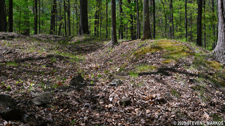 Civil War earthworks at the midway point of the Hardage Mill Trail North, Kennesaw Mountain National Battlefield Park