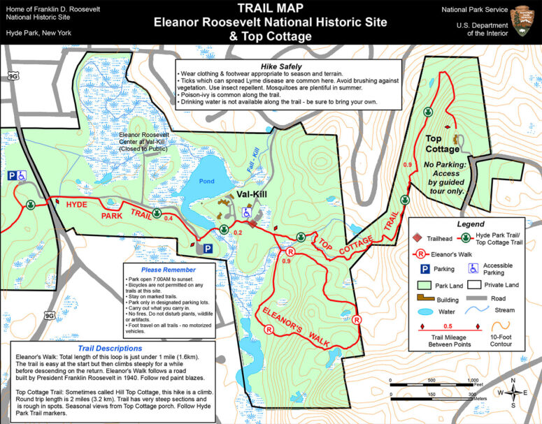 Eleanor Roosevelt National Historic Site trail map (click to enlarge)
