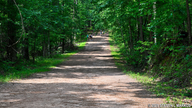 Typical terrain on the forested section of the Old John Ward Trail in Kennesaw Mountain National Battlefield Park