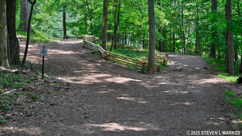 Fork in the Cease Fire Trail for the Illinois Monument at Cheatham Hill, Kennesaw Mountain National Battlefield Park