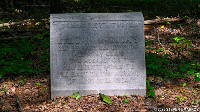 Monument along the Assault Trail marking the starting point of the Union assault on Cheatham Hill during the Battle of Kennesaw Mountain, Kennesaw Mountain National Battlefield Park