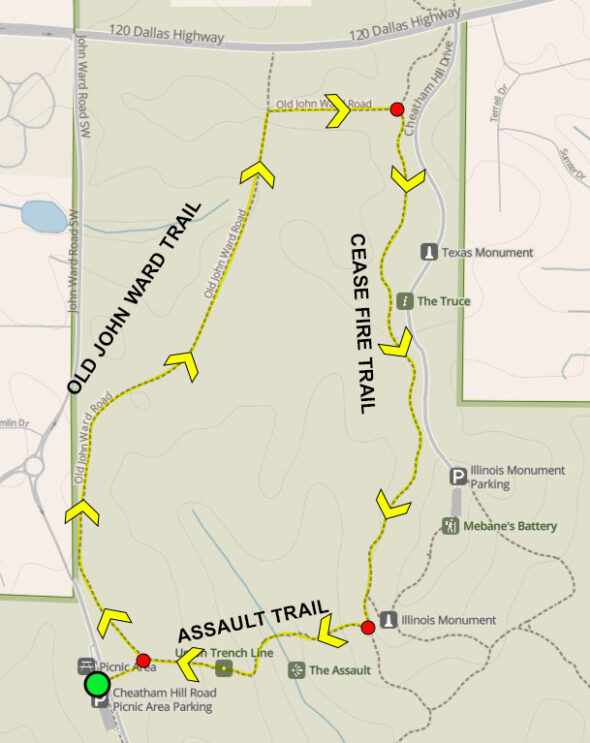 Old John Ward-Cease Fire-Assault Trails Loop Hike map
