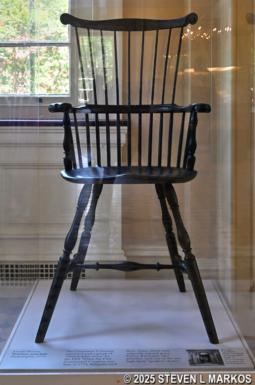 One of the original chairs used by the First Continental Congress on display at Carpenters' Hall in Philadelphia