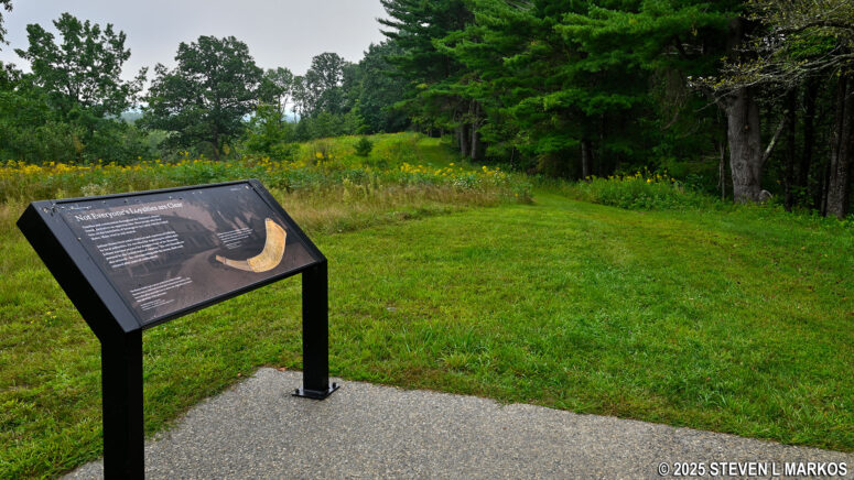 Grass trail that leads to the South Redan begins at the end of the paved path at the Bemus Heights stop on the Saratoga Battlefield Tour, Saratoga National Historical Park
