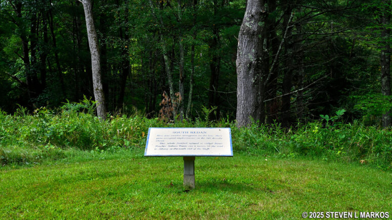 Sign marks the location of the former South Redan at Bemus Heights, Saratoga National Historical Park