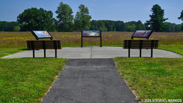Wayside exhibits at Stop 8 on the Saratoga Battlefield Tour, Saratoga National Historical Park