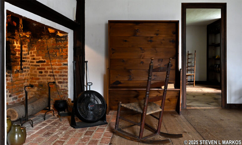 Fireplace in the original dining room and kitchen of the John Adams Birth Home, Adams National Historical Park
