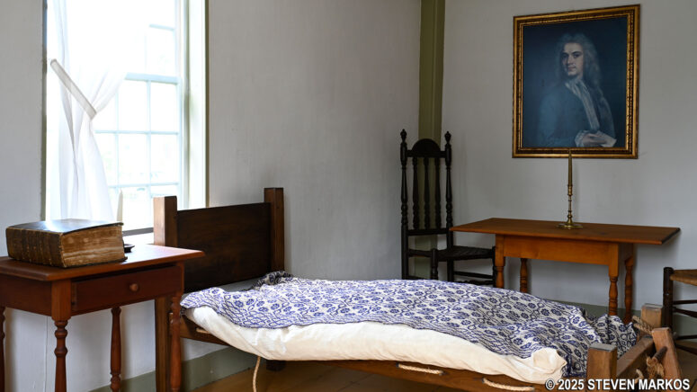 Refugee sleeping area in the parlor of the John Adams Birth Home, Adams National Historical Park