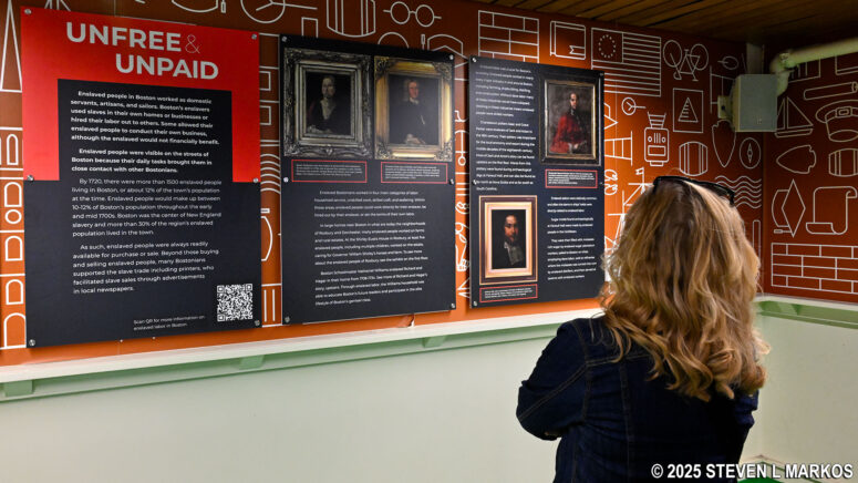 Exhibit on Boston's connection to slavery on the lower floor of Faneuil Hall, part of Boston National Historical Park