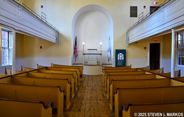 Nave and pulpit of the African Meeting House, part of the Museum of African American History in Boston