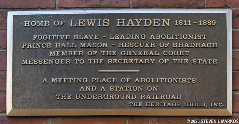 Plaque on the Lewis and Harriet Hayden House on Boston's Black Heritage Trail