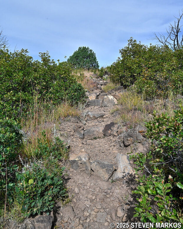 Steep, rocky terrain west of Stop 5 on the Lava Flow Trail at Capulin Volcano National Monument