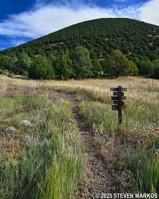 Lava Flow Trail becomes a narrow path near its halfway point, Capulin Volcano National Monument