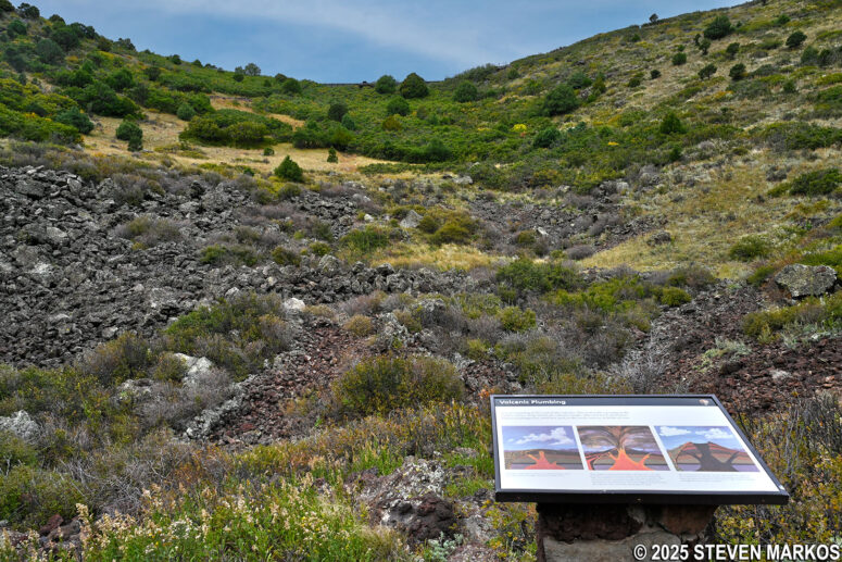 Wayside exhibit at the bottom of the Capulin Volcano crater, Capulin Volcano National Monument