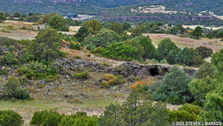 View of the eastern lava levee at Stop 9 on the Boca Trail, Capulin Volcano National Monument