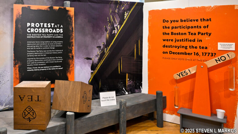 Rotating exhibit on the Boston Tea Party in the Old State House's Representatives Hall