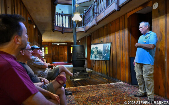 Guide conducts a tour of Clara Barton's House in Glen Echo, Maryland, Clara Barton National Historic Site