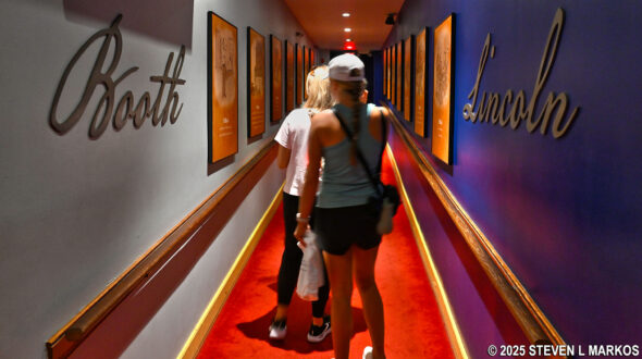 Visitors to Ford's Theatre National Historic Site walk the hallway to the theater after first stopping at the Ford's Theatre Museum