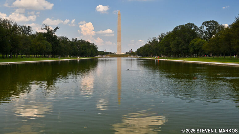 View of the Washington Monument from the Lincoln Memorial in Washington, D.C.