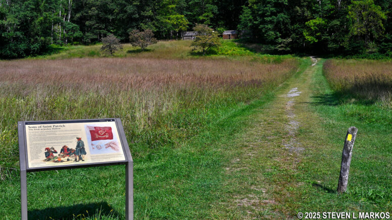 Path from the Pennsylvania Line Encampment Site parking lot to the replica soldier huts at Morristown National Historical Park