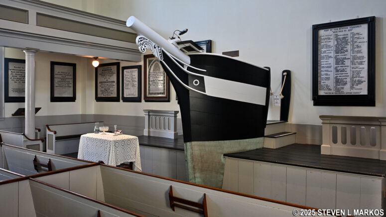 Prow-shaped pulpit in the Whaleman’s Chapel of the Seamen's Bethel in New Bedford, Massachusetts