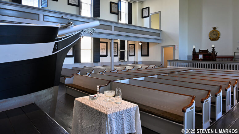 Prow-shaped pulpit in the Whaleman’s Chapel of the Seamen’s Bethel in New Bedford, Massachusetts
