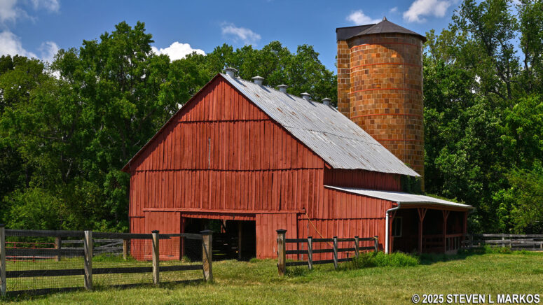 Dairy barn and grain silo at Oxon Hill Farm in Maryland