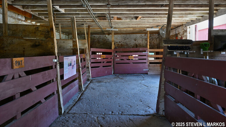 Horse stalls inside the brick stable at Oxon Hill Farm in Maryland