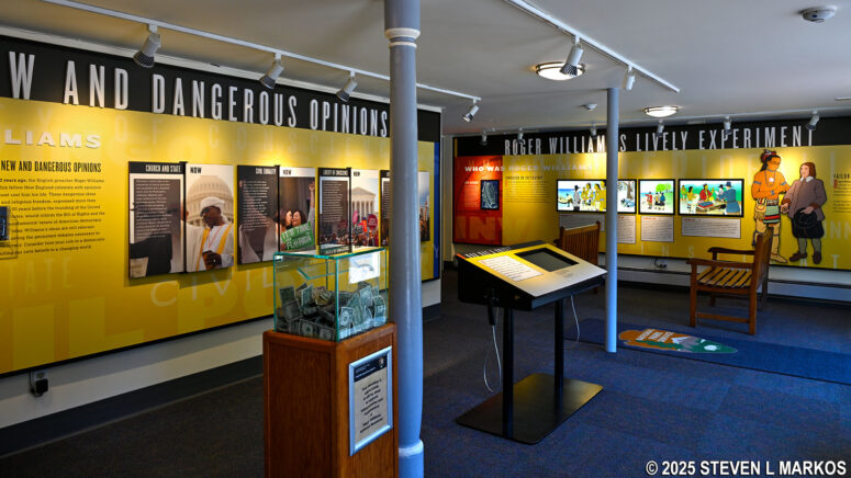 Exhibit area of the Visitor Center at Roger Williams National Memorial