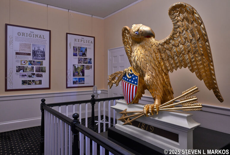 Original 1826 wood-carved eagle that once adorned the roof of the U.S. Custom House in Salem is now on display on the second floor of the building, Salem Maritime National Historical Park