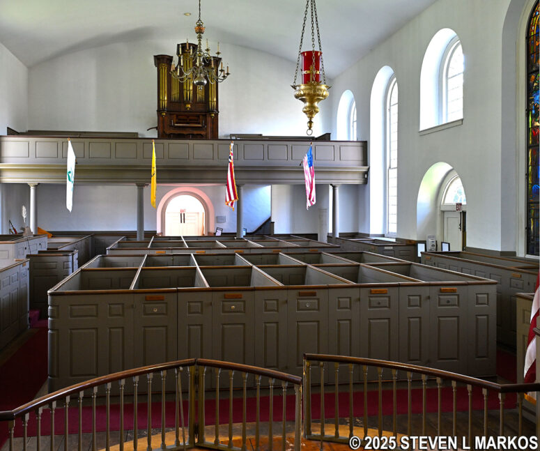 Reconstructed pews at Saint Paul's Church based on original architectural drawings, Saint Paul's Church National Historic Site