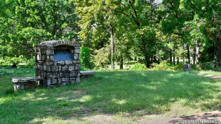 The Belle Point and the 1825 Initial Point markers on the River Loop Trail at Fort Smith National Historic Site