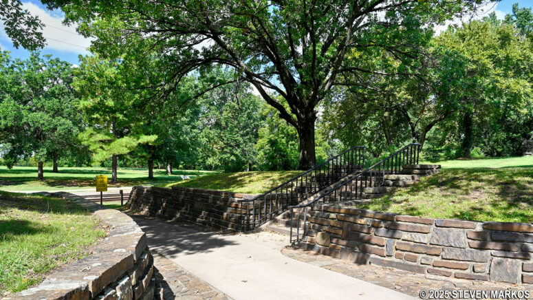 Steps leading up to one of the second Fort Smith's bastions on the River Loop Trail at Fort Smith National Historic Site