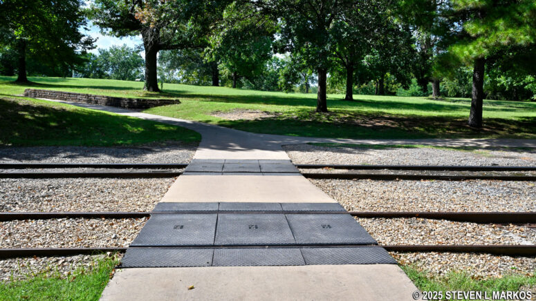 Railroad tracks right before the loop section of the River Loop Trail at Fort Smith National Historic Site