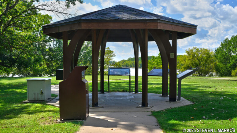 Gazebo with exhibits on the River Loop Trail at Fort Smith National Historic Site