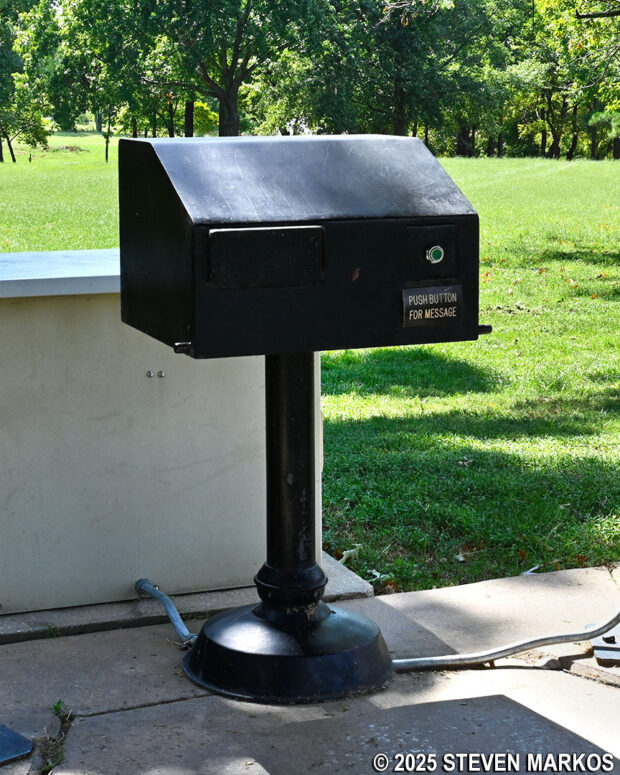 Interpretive audio exhibit at the gazebo on the River Loop Trail, Fort Smith National Historic Site