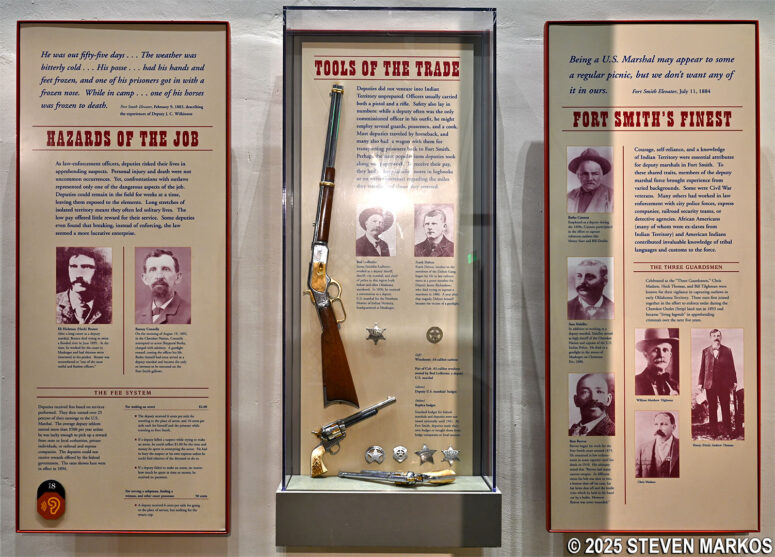 U.S. Marshals exhibit with Colt .45 revolvers on display at the Fort Smith National Historic Site Visitor Center