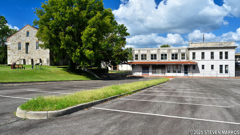 The Frisco train depot behind the commissary at Fort Smith National Historic Site