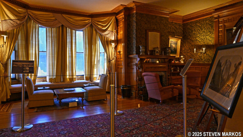 Central bay window and western half of the parlor in the Billings Mansion at Marsh-Billings-Rockefeller National Historical Park