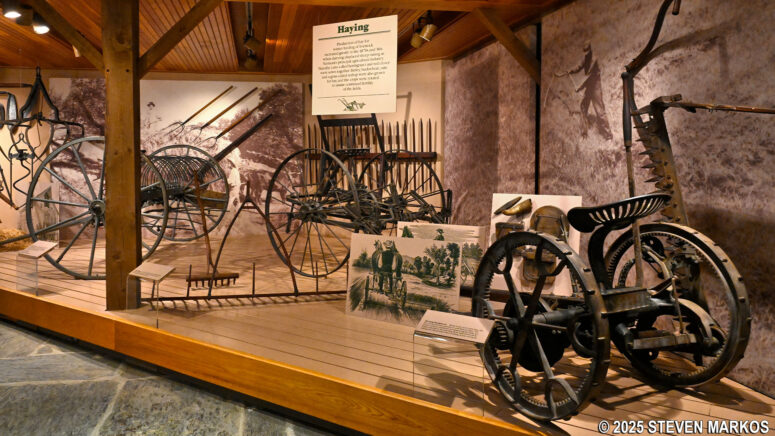 Display of antique farm equipment at the Vermont Farm Life Museum, Billings Farm and Museum in Woodstock, Vermont