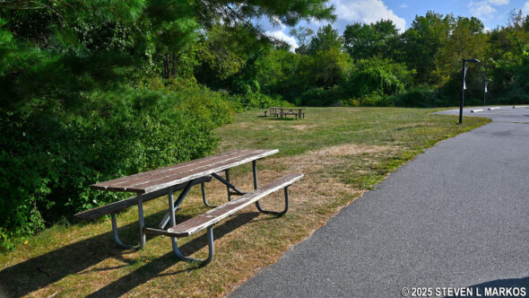 Picnic tables at the Minute Man Visitor Center parking lot, Minute Man National Historical Park