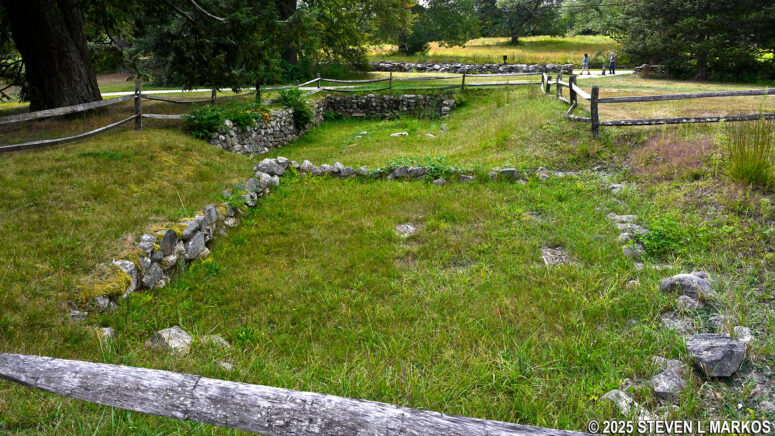 Foundations of the homes of Ephraim and Willard Buttrick next to the North Bridge Visitor Center at Minute Men National Historical Park