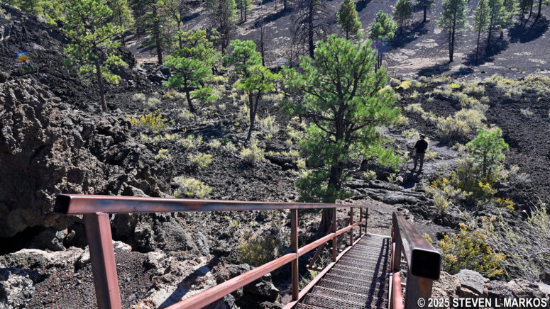 Metal staircase on the lower loop of Lava Flow Trail at Sunset Crater Volcano National Monument